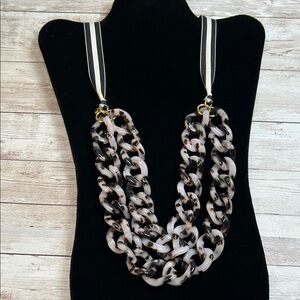 J. Crew Black and Cream Resin Link Ribbon Necklace